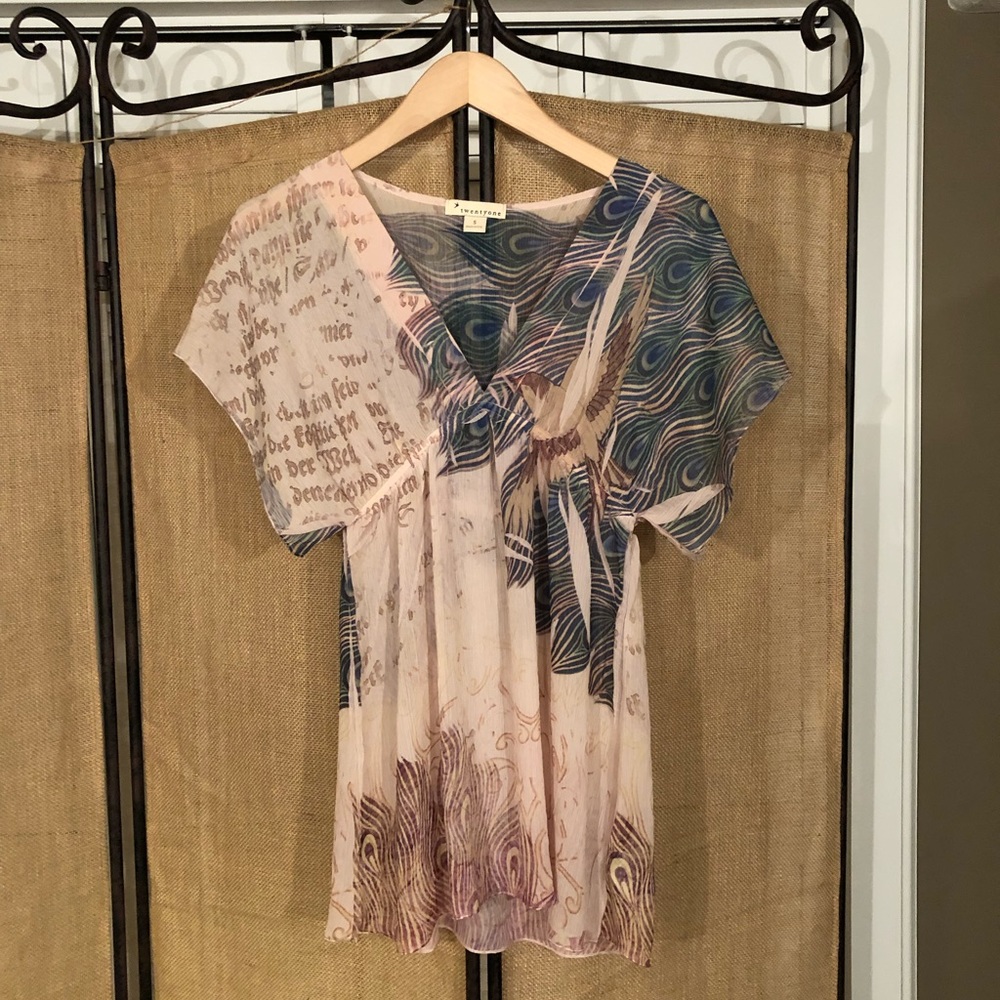 Peacock feather V-neck Tunic A-6